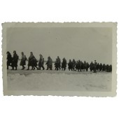 Une colonne de prisonniers de guerre soviétiques en hiver 1941.